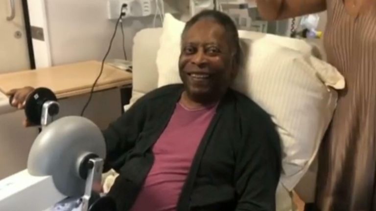 Video released by Pele&#39;s daughter shows him smiling and getting physio treatment in hospital