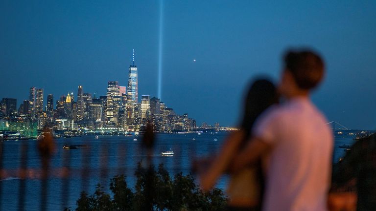 The Tribute in Light art installation shined bright over New York City - serving as a reminder of the lives lost