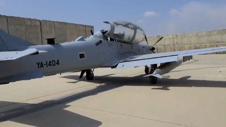 A-29 Super Tucanos could be seen in footage of the newly-Taliban controlled Kabul airport on Tuesday. Pic: Nabih Bulos / LA Times