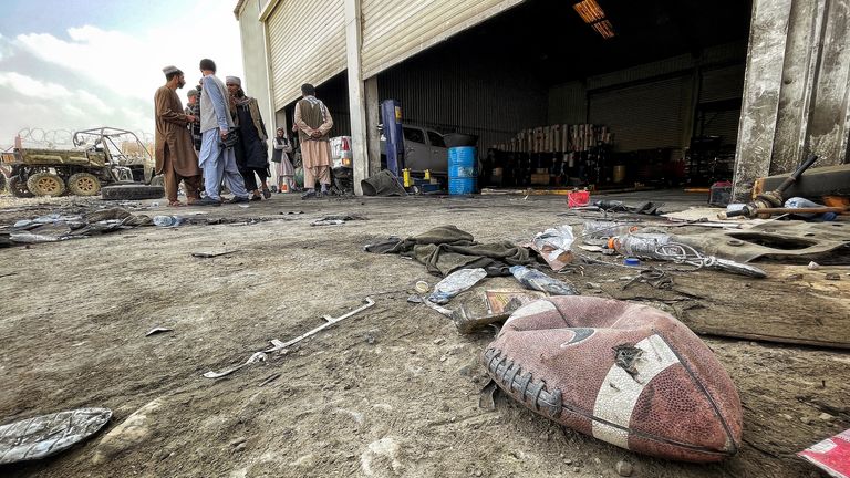 A deflated American football has been left behind