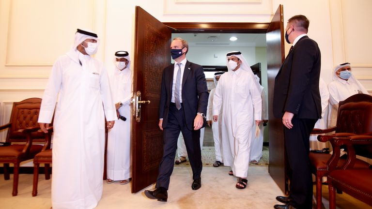 Qatari Foreign Minister Sheikh Mohammed meets British Foreign Secretary Raab in Doha