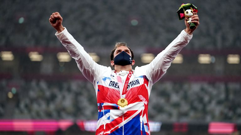 Aled Davies with his gold on the podium