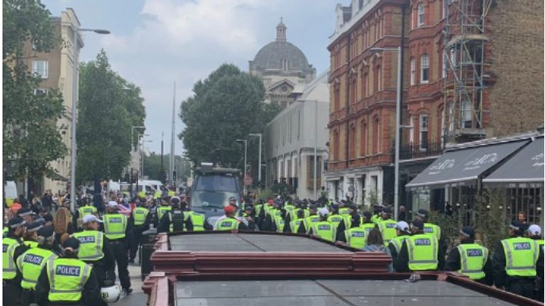 Police officers surround the Science Museum in South Kensington