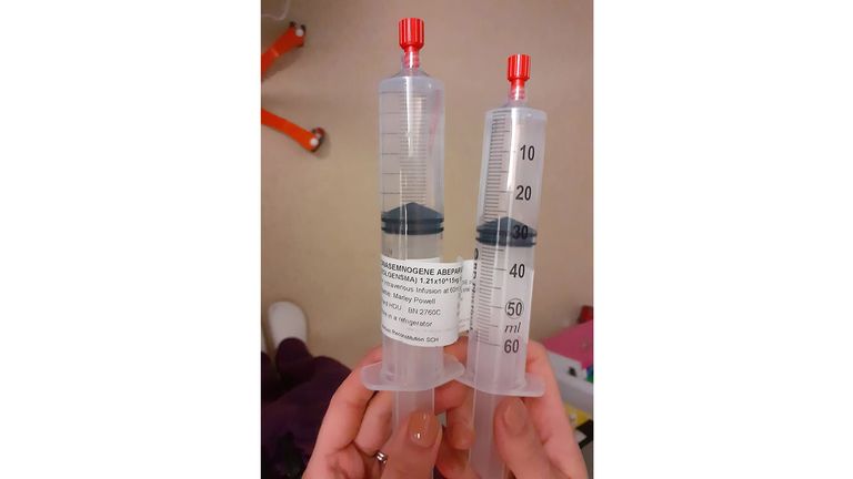 **FAMILY HANDOUT**A syringe containing the genetic treatment Zolgensma, the "worlds most expensive drug" which was administered to Marley Powell at Sheffield Children&#39;s Hospital. Picture date: Tuesday September 14, 2021.