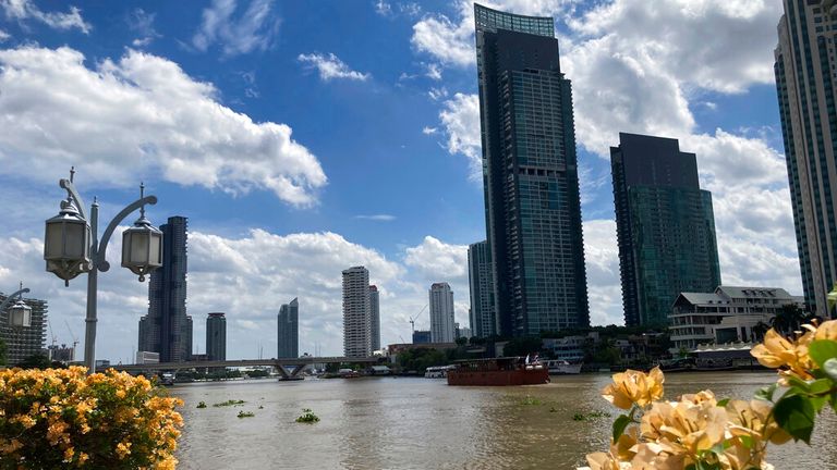The skyline of Bangkok with the Chao Phraya River. The mega-metropolis was one of the most visited cities in the world before the Corona pandemic