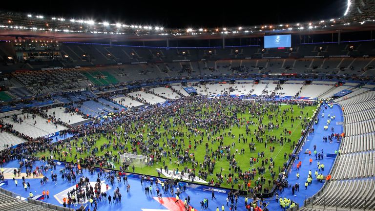 The first devices were detonated outside the Stade de France stadium - with spectators moving on to the pitch