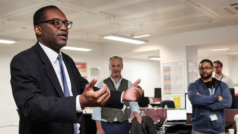 BEIS Kwasi Kwarteng visits department for business control room
30/09/2021. London, United Kingdom. The Secretary of State for Business, Energy and Industrial Strategy Kwasi Kwarteng visits the department for business control room to thank staff working on the fuel supply situation. Picture by Tim Hammond / No 10 Downing Street