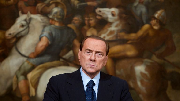 March 14, 2011 file photo Italian Premier Silvio Berlusconi looks on during a press conference at Palazzo Chigi in Rome. PIC:AP