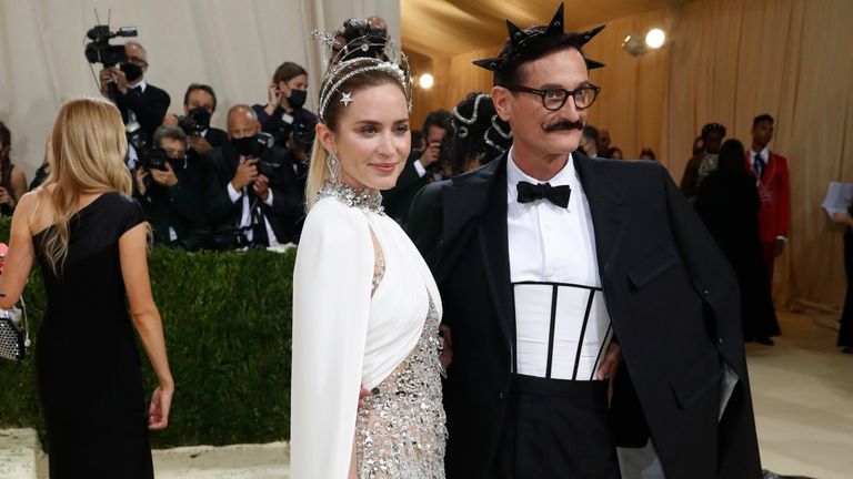 Metropolitan Museum of Art Costume Institute Gala - Met Gala - In America: A Lexicon of Fashion - Arrivals - New York City, U.S. - September 13, 2021. Emily Blunt and Hamish Bowles. REUTERS/Mario Anzuoni
