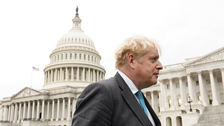 Prime Minister Boris Johnson outside the Capitol Building, Washington DC doing media interviews, as he continues his visit to the United States. Picture date: Wednesday September 22, 2021.