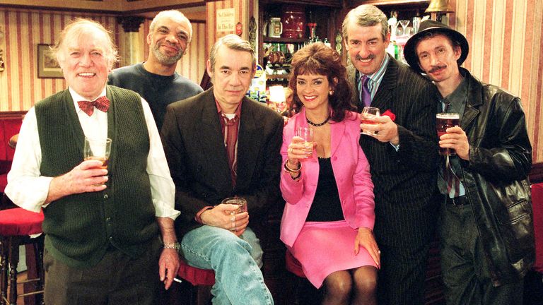 Only Fools stars (L-R) Roy Heather, Patrick Barber, Roger Lloyd Pack, Sue Holderness, John Challis and Patrick Murray in 2001