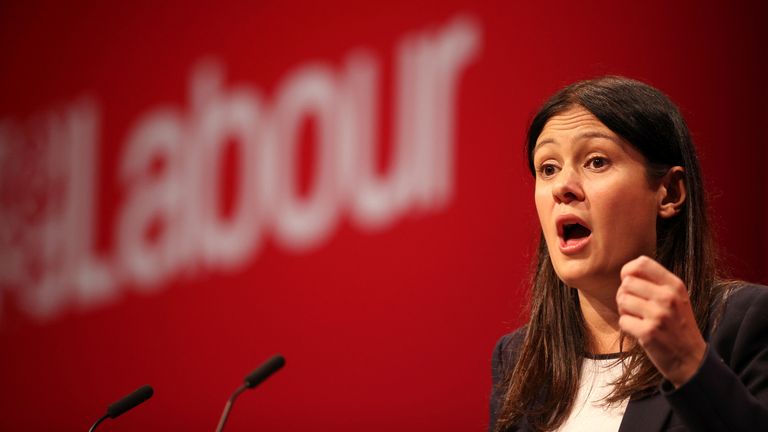 Shadow Foreign Secretary Lisa Nandy speaks at the UK's Labor Party annual conference in Brighton, UK 