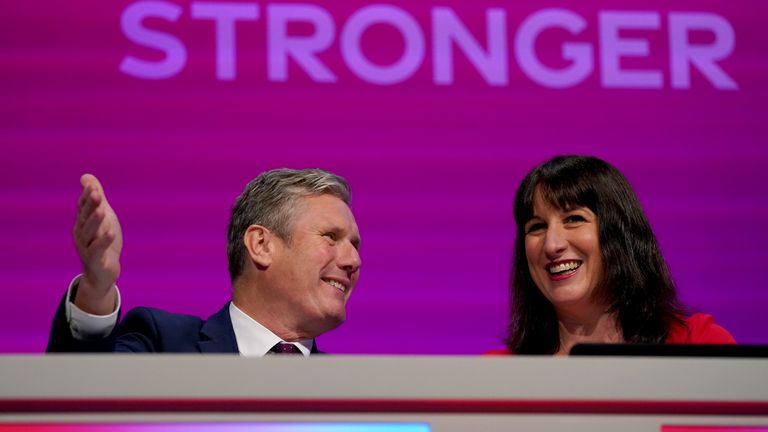 Shadow Chancellor of the Exchequer, Rachel Reeves with Labour Party leader, Keir Starmer after addressing the Labour Party conference in Brighton. 