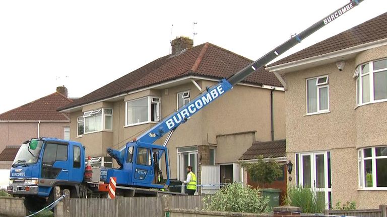 A &#39;heavy load&#39; - which Sky News understands to be a hot tub - fell from the crane