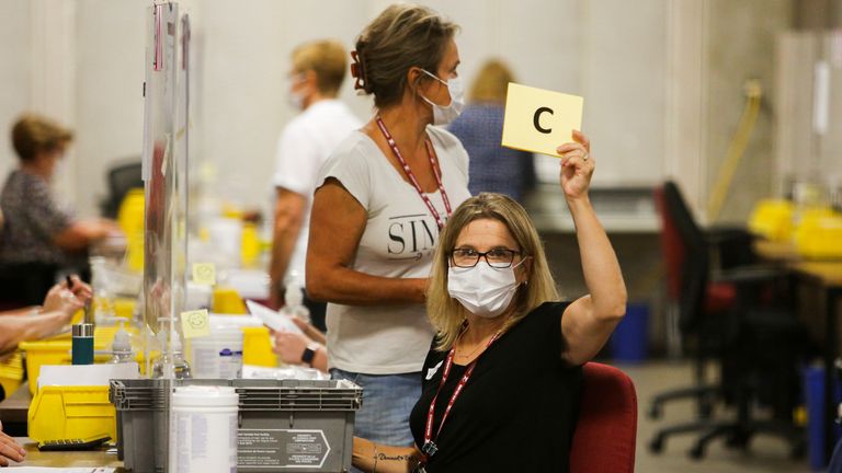 Special ballot officers count ballots during the federal election in Ottawa
