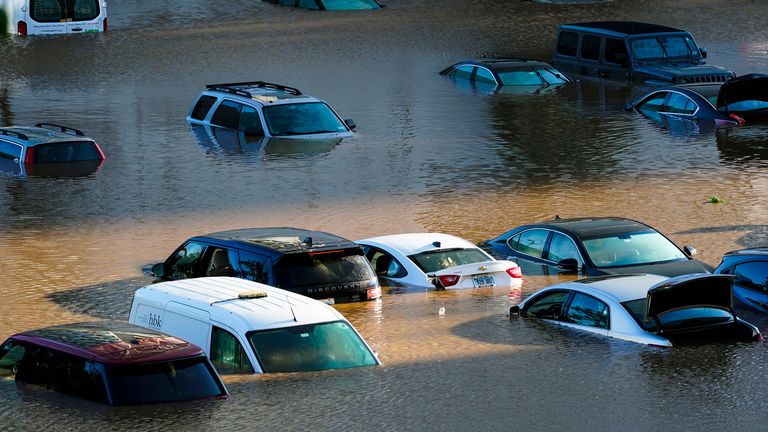 Vehicles are under water during flooding in Philadelphia Sept. 2, 2021 in the aftermath of downpours and high winds from the remnants of Hurricane Ida that hit the area. 
PIC:AP