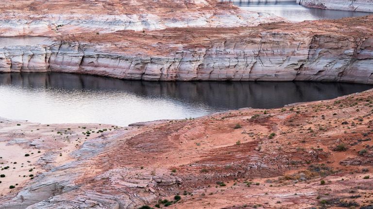 UNITED STATES - AUGUST 25: The Glen Canyon Dam was built on the Colorado River to create Lake Powell near Page, Ariz. Lake Powell water levels have dropped to record lows since the dam&#39;s completion in the 1960&#39;s. PIC:AP