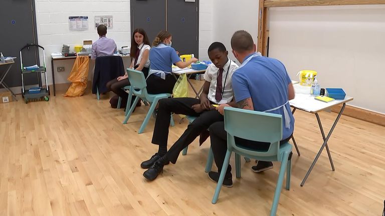Schoolchildren receive their jabs at Belfairs Academy in Leighton-on-Sea