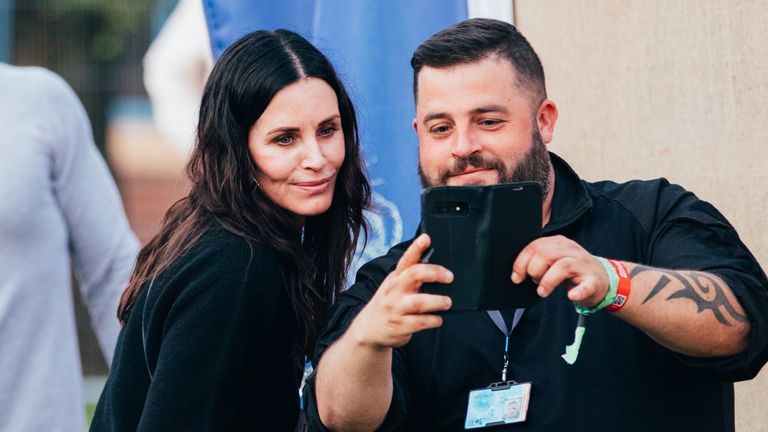 Courteney Cox was among the star guests seen at the Isle Of Wight Festival. Her boyfriend Johnny McDaid is a member of headliners Snow Patrol. Pic: David Rutherford/ Isle of Wight Festival 2021