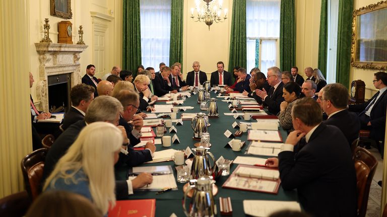 None of the Cabinet were seen wearing masks during a weekly meeting on Tuesday