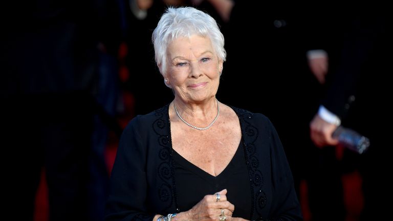 Actor Judi Dench poses during the world premiere of the new James Bond film "No Time To Die" at the Royal Albert Hall in London, Britain, September 28, 2021. REUTERS/Toby Melville
