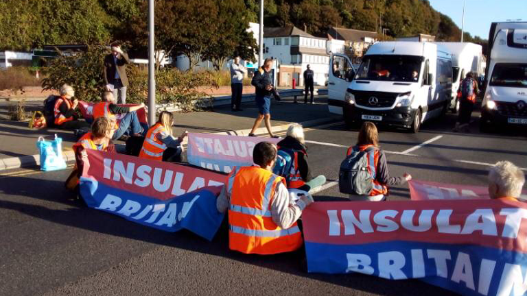 INSULATE BRITAIN BLOCKS THE PORT OF DOVER Images from Press release sent by INSULATE BRITAIN 