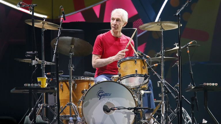 ILE PHOTO: Charlie Watts of British veteran rockers The Rolling Stones performs with his band members Mick Jagger, Keith Richards, and Ronnie Wood during a concert on their "Latin America Ole Tour" in Santiago, Chile February 3, 2016. REUTERS/Rodrigo Garrido/File Photo