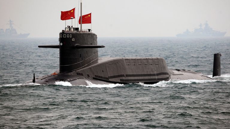 FILE IMAGE -Chinese Navy nuclear submarine takes part in an international fleet review to celebrate the 60th anniversary of the founding of the People's Liberation Army Navy in Qingdao - 23/04/2009