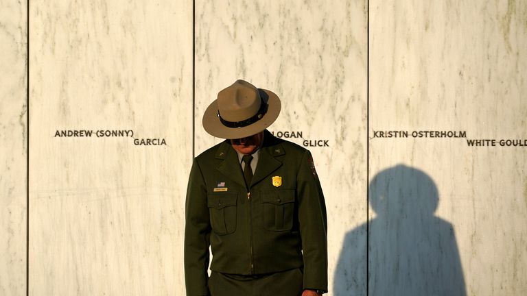 A National Park Service ranger at the Flight 93 National Memorial in Shanksville. Pic: AP
