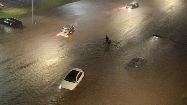 A view of partially submerged cars following Tropical Storm Ida in Scarsdale, New York, U.S., September 1, 2021. in this still image obtained from social media video. Courtesy of Ebubekir Dogan/via REUTERS THIS IMAGE HAS BEEN SUPPLIED BY A THIRD PARTY. MANDATORY CREDIT. NO RESALES. NO ARCHIVES.