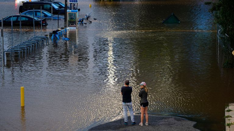 People view a flooded street in Philadelphia, Thursday, Sept. 2, 2021 in the aftermath of downpours and high winds from the remnants of Hurricane Ida that hit the area
PIC:AP