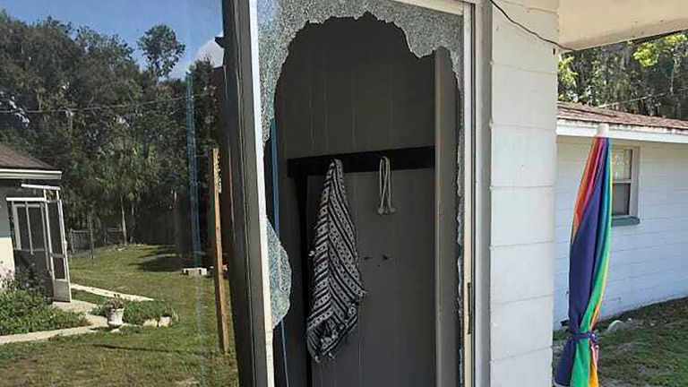 The scene of a gunfight between a suspect and police in Lakeland, Florida. Pic: Polk County Sheriff&#39;s Office via AP