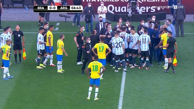 Brazil vs Argentina: Health officials enter the pitch during the game in row over Covid rules 
