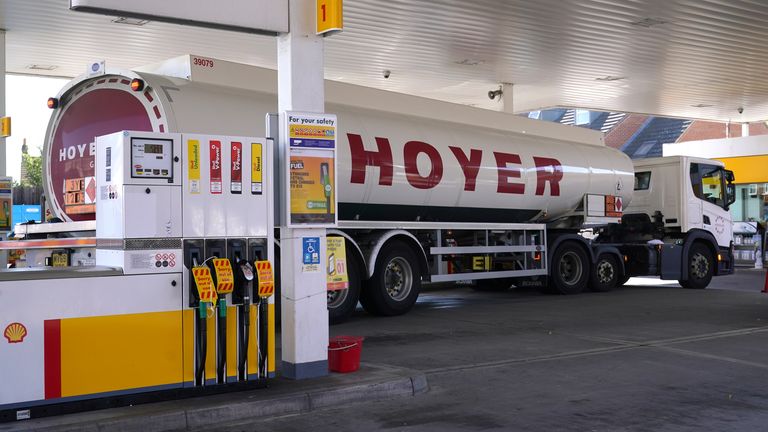 A delivery of fuel at a Shell garage in Clapham, London