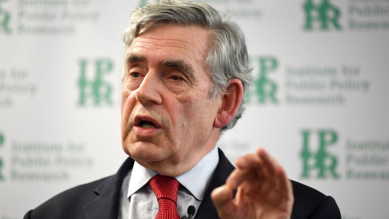 Former prime minister Gordon Brown speaking at the IPPR in central London about new civil society initiative against a &#39;No Deal&#39; Brexit. PRESS ASSOCIATION Photo. Picture date: Monday July 22, 2019. See PA story POLITICS Tories Brown. Photo credit should read: Victoria Jones/PA Wire