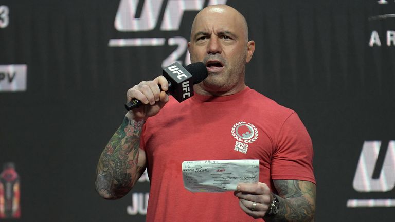 Joe Rogan hosts weigh ins for UFC 264 at T-Mobile Arena in Las Vegas