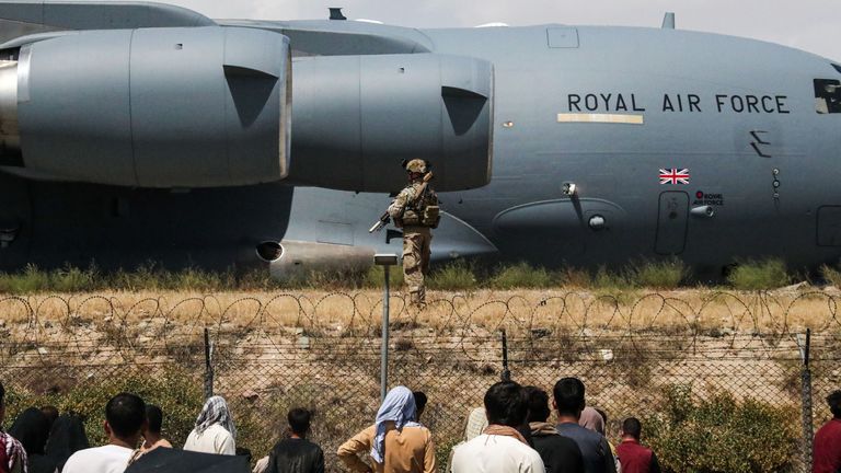 Members of the UK Armed Forces taking part in the evacuation from Kabul airport in Afghanistan. Pic: MoD