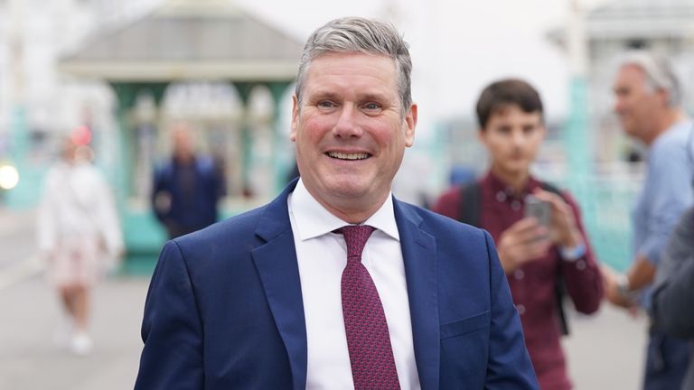 Labour Party leader Sir Keir Starmer arrives on Brighton seafront ahead of an interview on the Andrew Marr Show