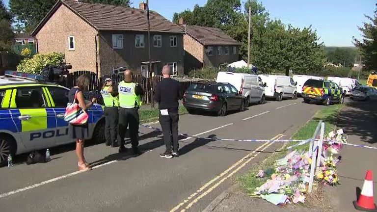 The scene at Chandos Crescent, Killamarsh, where the bodies of a woman and three children were found.