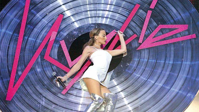 Kylie Minogue performing Can&#39;t Get You Out of My Head at the Brit Awards in February 2002. Pic: JM Enternational/Shutterstock

20 Feb 2002