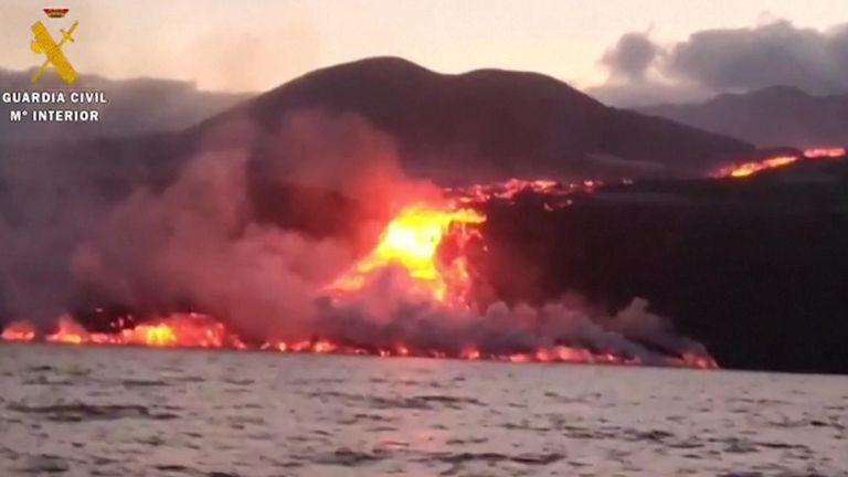 La Palma lava hits the ocean