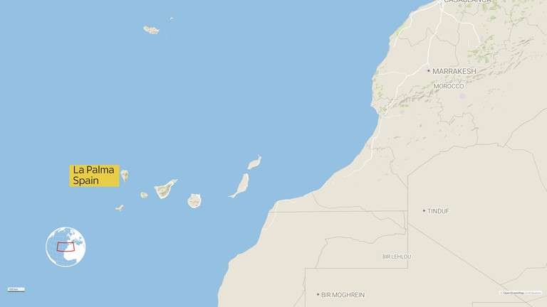 A map shows La Palma located within the Canary Islands, off the northwestern coast of Africa