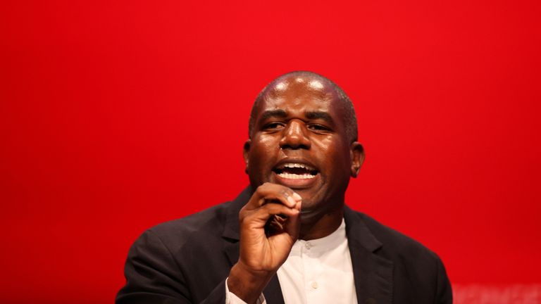 Britain&#39;s Shadow Secretary of State for Justice David Lammy speaks during Britain&#39;s Labour Party annual conference, in Brighton, Britain, September 28, 2021. REUTERS/Hannah McKay