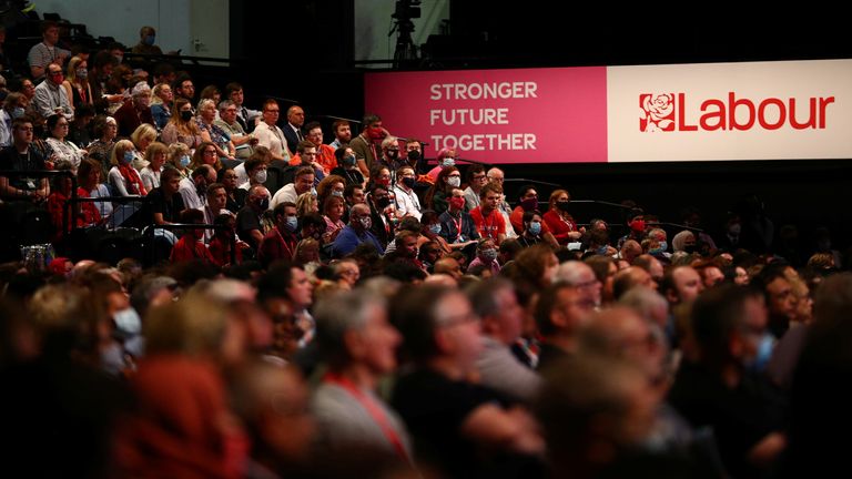 People attend Britain&#39;s Labour Party annual conference in Brighton, Britain, September 26, 2021. REUTERS/Hannah McKay
