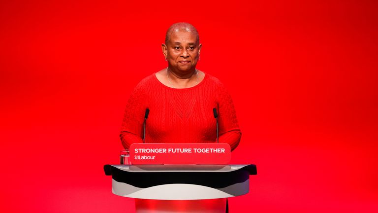 Doreen Lawrence speaks at Britain&#39;s Labour Party annual conference in Brighton, Britain, September 29, 2021. REUTERS/Hannah McKay
