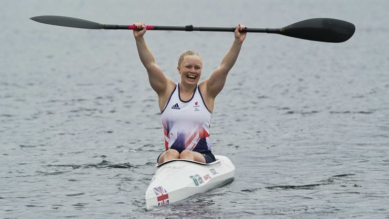 Laura Sugar celebrates her gold