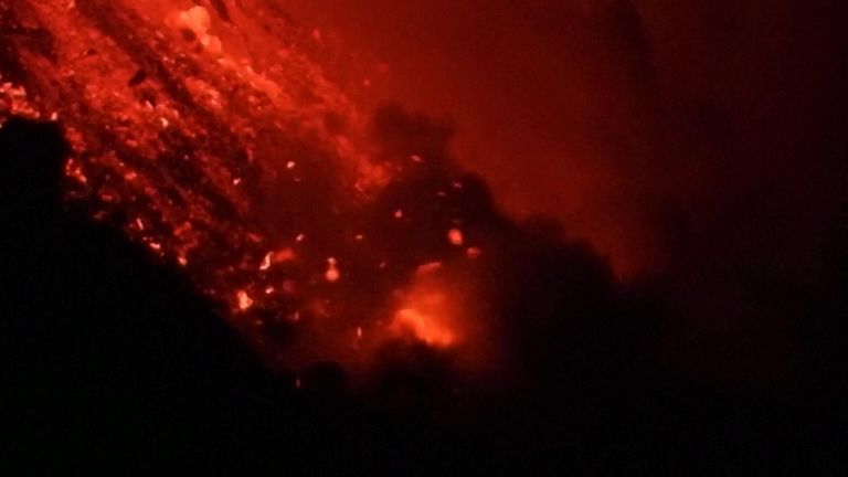 Lava from the erupting La Palma volcano hits the sea 