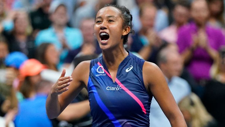 Fernandez celebrates after her match against Aryna Sabalenka