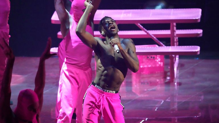 Lil Nas X celebrated the &#39;gay agenda&#39; at the awards. Pic: Charles Sykes/Invision/AP