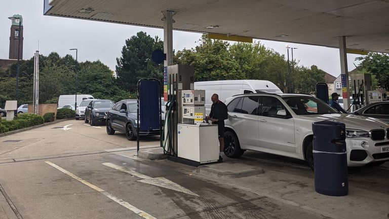 Long queue at petrol station